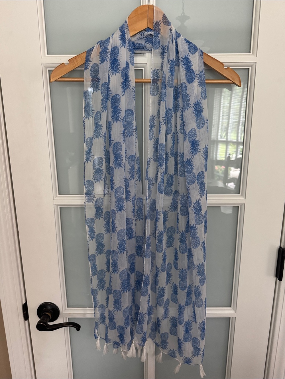 Blue Pineapple Print Scarf with Fringe detail